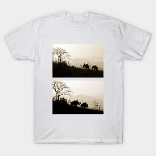 Elephants Trekking In The Jungle Diptych Photographs T-Shirt